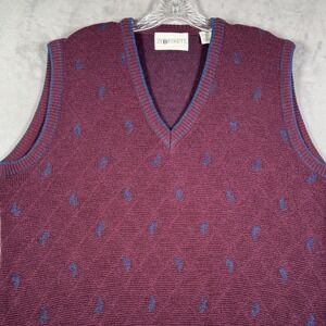 VTG JT Beckett Sweater Vest Mens‎ M Burgandy Paisley Wool Blend Italy Made Golf